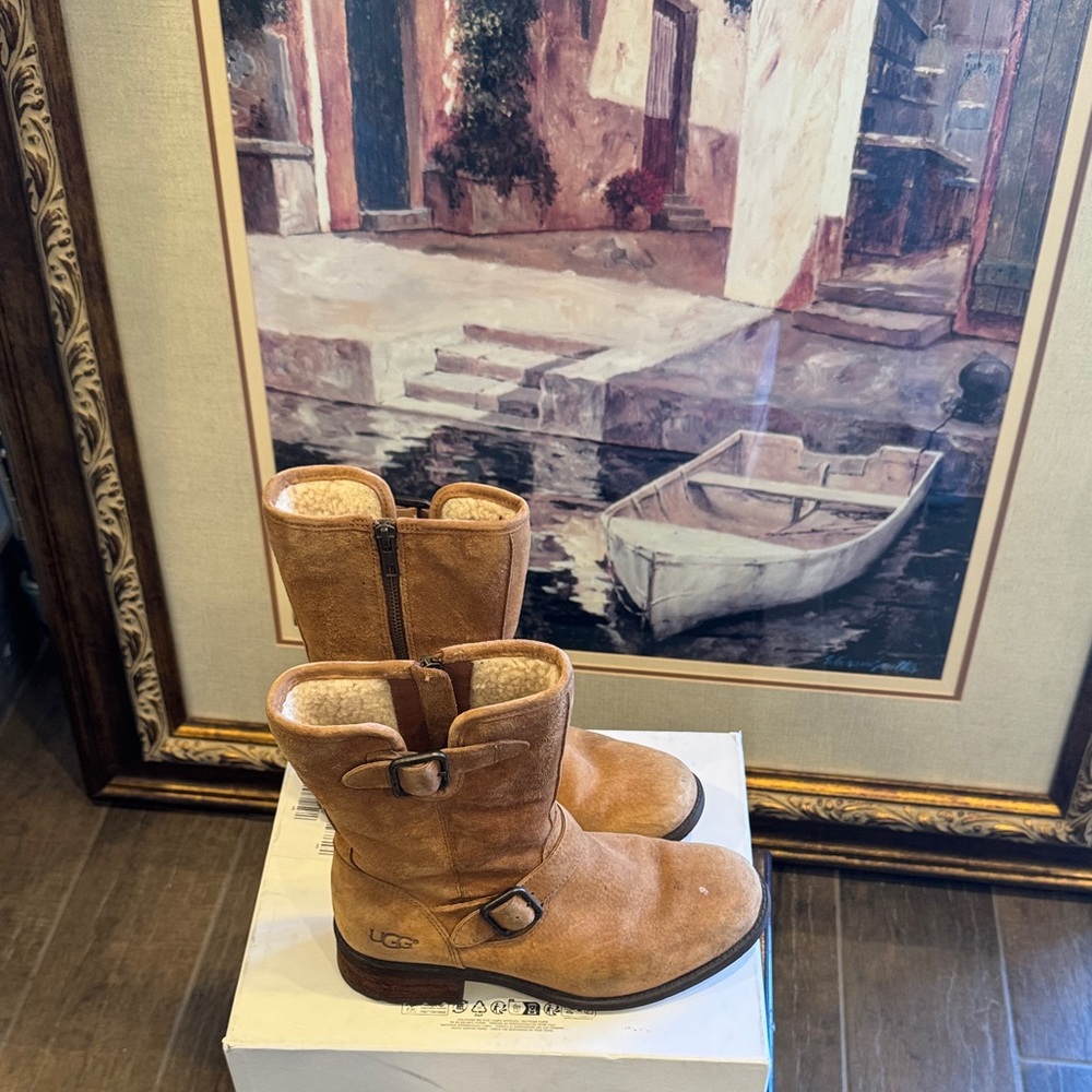 UGG Tan Ankle Boots with Buckle Detail